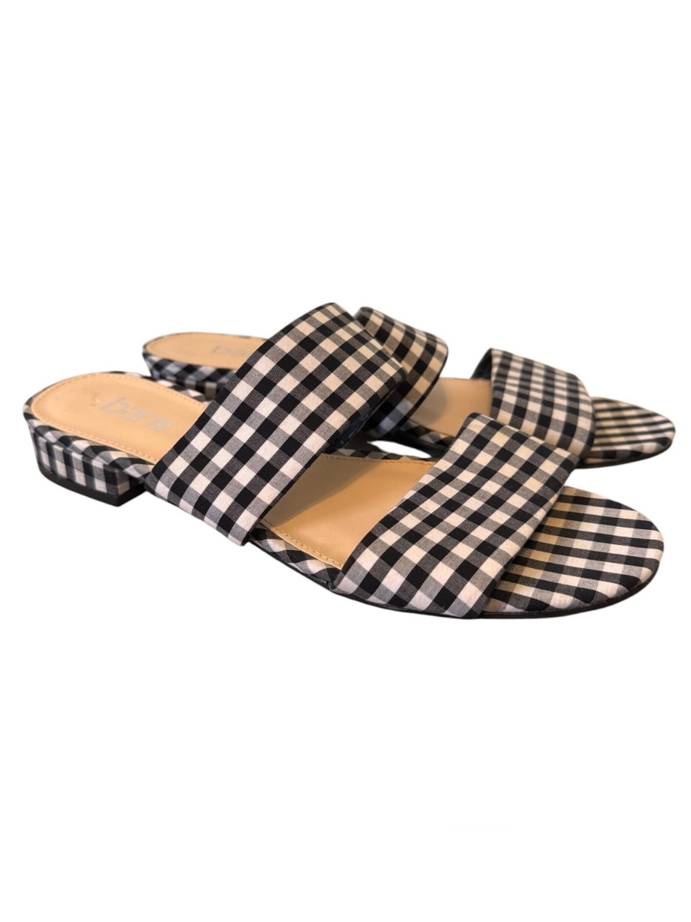 NWOT Bar III Women’s Black & White Gingham Slide Sandals Size 6 Double Strap